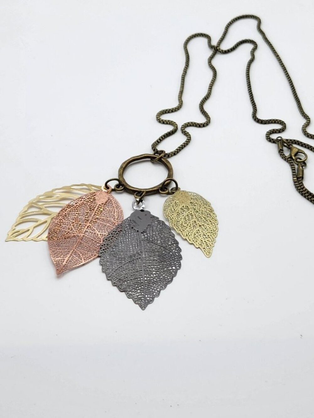 3 for $18 Beautiful tri-color leaf necklace long NIP